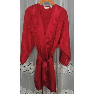 Vintage Gold Label Victorias Secret Red Satin Kimono Belted Short Robe